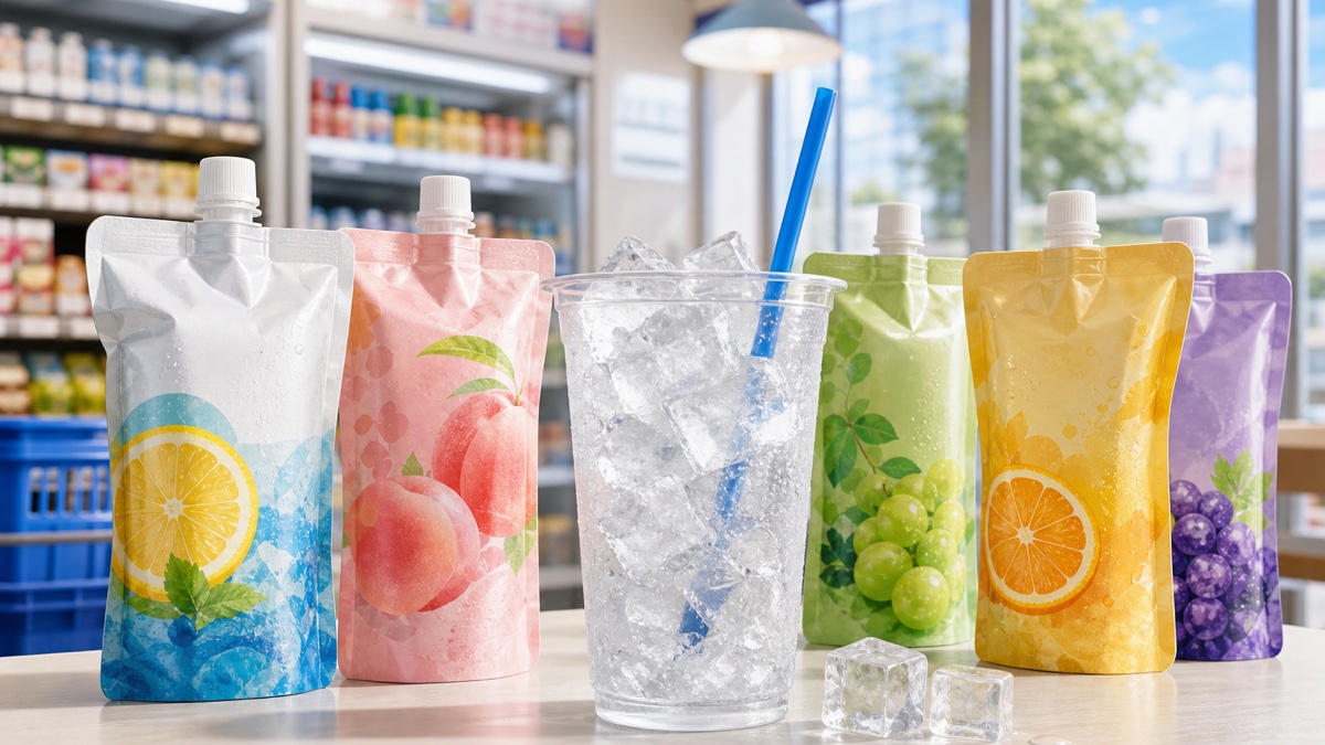 韓国コンビニのアイスカップとパウチドリンクのイメージ