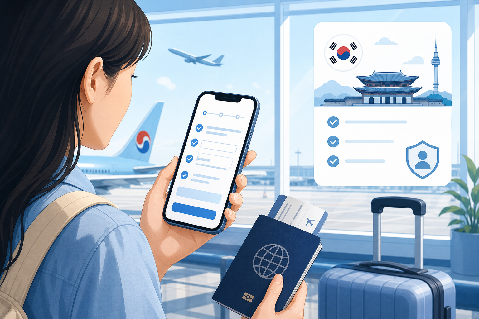 韓国 e-Arrival Cardをスマートフォンで確認する旅行者のイメージ