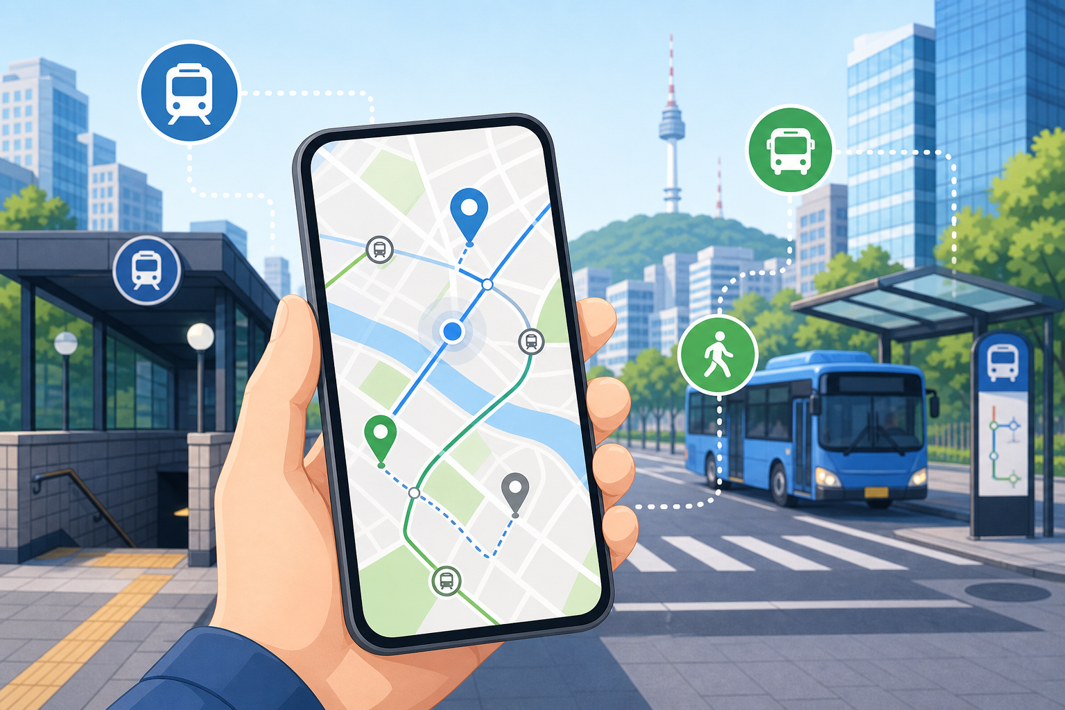韓国旅行で使うNAVERマップの検索と経路案内を紹介するガイド